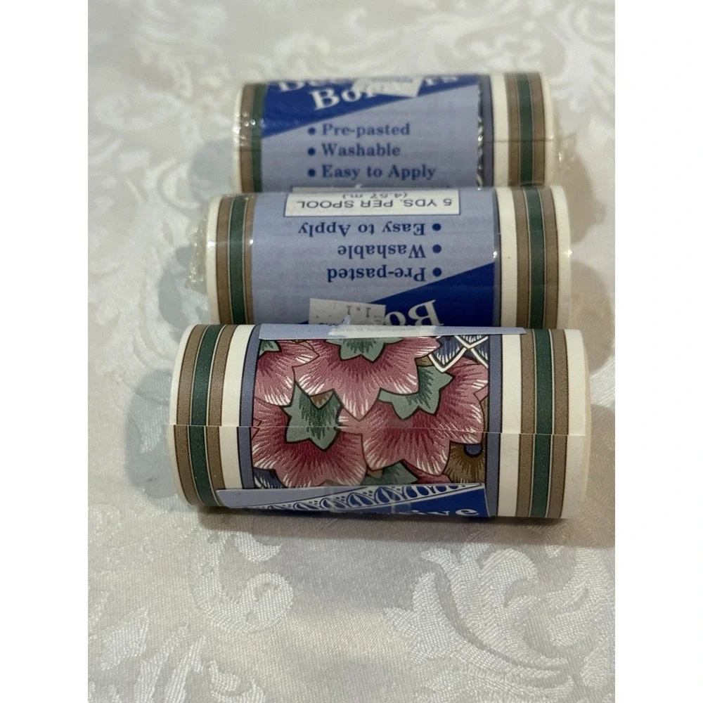 3 floral wallpaper borders mauve pink floral pattern ribbon details Pre-pasted